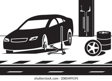 Car Tire Change Service Vector Illustration Stock Vector (Royalty Free ...