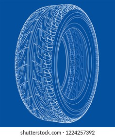 Car tire concept. Vector rendering of 3d. Wire-frame style. The layers of visible and invisible lines are separated