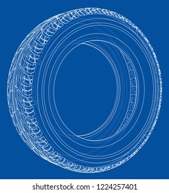 Car tire concept. Vector rendering of 3d. Wire-frame style. The layers of visible and invisible lines are separated