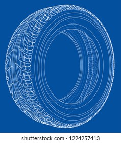 Car tire concept. Vector rendering of 3d. Wire-frame style. The layers of visible and invisible lines are separated