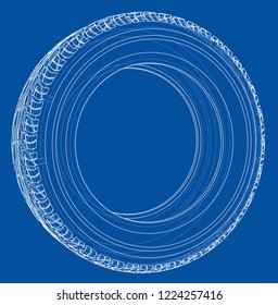 Car tire concept. Vector rendering of 3d. Wire-frame style. The layers of visible and invisible lines are separated