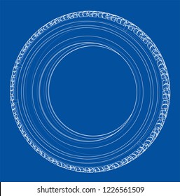 Car tire concept. Vector rendering of 3d. Wire-frame style. The layers of visible and invisible lines are separated