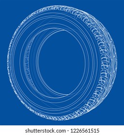 Car tire concept. Vector rendering of 3d. Wire-frame style. The layers of visible and invisible lines are separated