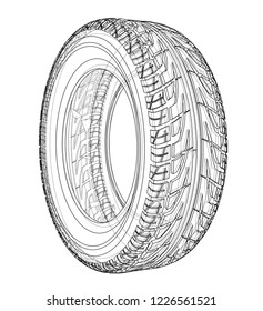 Car tire concept. Vector rendering of 3d. Wire-frame style. The layers of visible and invisible lines are separated