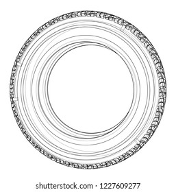 Car tire concept. Vector rendering of 3d. Wire-frame style. The layers of visible and invisible lines are separated