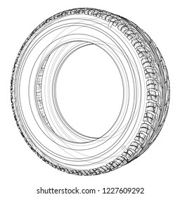 Car tire concept. Vector rendering of 3d. Wire-frame style. The layers of visible and invisible lines are separated
