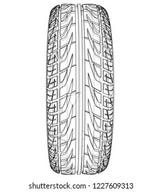 Car tire concept. Vector rendering of 3d. Wire-frame style. The layers of visible and invisible lines are separated