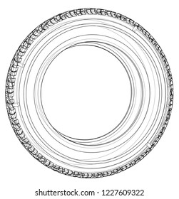 Car tire concept. Vector rendering of 3d. Wire-frame style. The layers of visible and invisible lines are separated