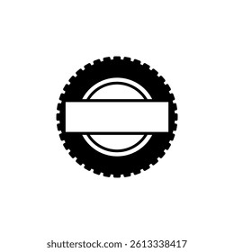 Car tire with empty banner in the center and middle of the wheel. Vector illustration.