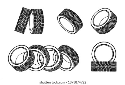 Car tire fitting logo template for service station. Tires vector set icons.