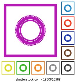 Car tire flat color icons in square frames on white background