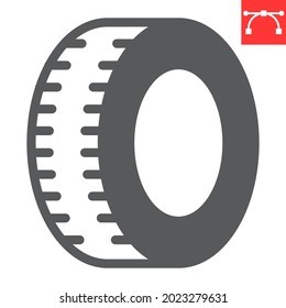 Car tire glyph icon, recycle and car wheel, rubber waste vector icon, vector graphics, editable stroke solid sign, eps 10