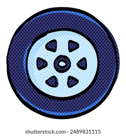 Car tire halftone icon hand drawn color vector illustration