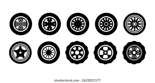 car tire icon collection vector