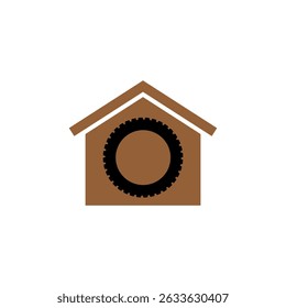 Car tire icon inside house. Vector illustration.