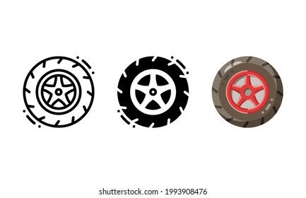 Car tire icon. With outline, glyph, and flat style