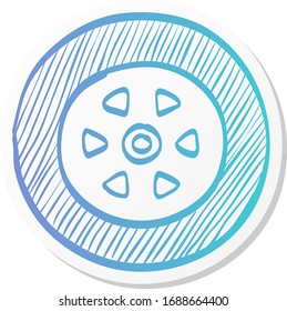 Car tire icon in sticker color style. Auto transportation wheel rubber