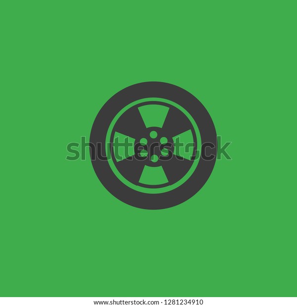 car tire icon, wheel symbol. Flat vector sign\
isolated on green background. Simple vector illustration for\
graphic and web design. -\
Vector