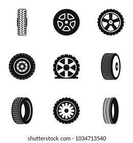 Car tire icons set. Simple set of 9 car tire vector icons for web isolated on white background
