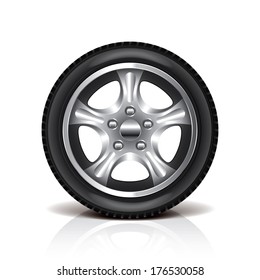Car tire isolated on white photo-realistic vector illustration