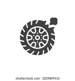 Car tire leak vector icon. filled flat sign for mobile concept and web design. Flat tyre glyph icon. Symbol, logo illustration. Vector graphics