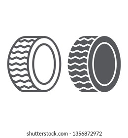 Car tire line and glyph icon, auto and part, wheel sign, vector graphics, a linear pattern on a white background, eps 10.