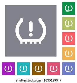 Iconos planos del indicador de la presión de los neumáticos del automóvil en los fondos cuadrados de color sencillos