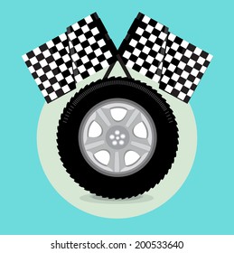 car tire with race flags flat design