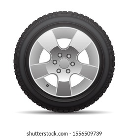 Car tire radial wheel metal alloy on isolated background vector illustration.