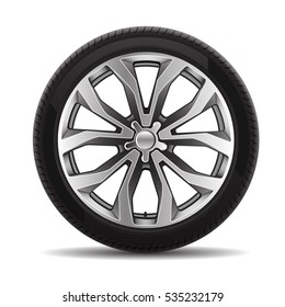 Car tire radial wheel metal alloy on isolated background vector illustration.