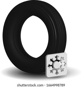 car tire in realistic 3D performance with a snowflake icon