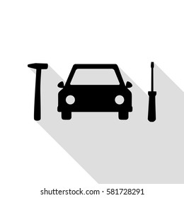 Car tire repair service sign. Black icon with flat style shadow path.