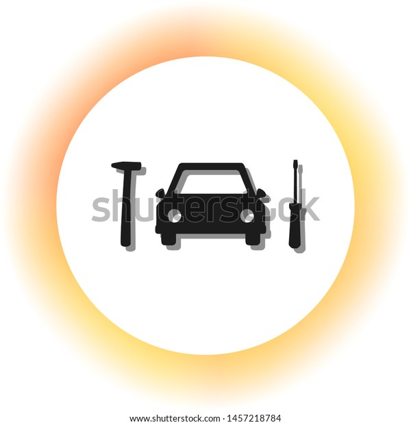 Car tire repair service\
sign. Dark icon with shadow on the glowing circle button.\
Illustration.