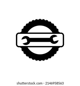 Car Tire Repair Symbol With Wrench. Isolated Vector Icon On White Background.