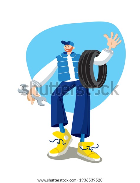 Car Tire Replacement Vector Illustration Stock Vector (Royalty Free ...