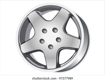 Car tire with rim on a white background