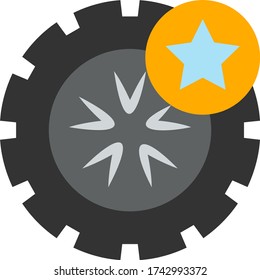Car Tire With Star Concept Vector Color Icon Design, Automobile Tyre and Alignment Service Center Tools on white background