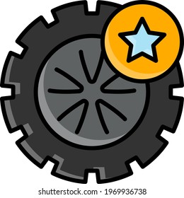 Car Tire With Star Concept Vector Color Icon Design, Automobile Tyre and Alignment Service Center Tools on White background, Tyre Repair and Fix stock illustration