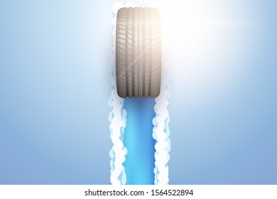 Car tire with track trace on snow and ice. Concept illustration with space for your design. Vector Illustration.