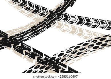 Car tire tracks in flat style