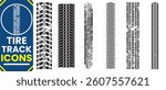 Car tire tracks vector, icon design. Tire tracks, rubber wheels, and braking marks. Truck, car, or motorcycle tread pattern silhouettes. Perfect for auto racing, motorsport, and speed-related designs.