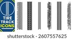 Car tire tracks vector, icon design. Tire tracks, rubber wheels, and braking marks. Truck, car, or motorcycle tread pattern silhouettes. Perfect for auto racing, motorsport, and speed-related designs.