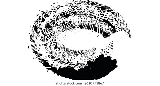 Car tire tread grunge element. Car and motorcycle tire pattern, wheel tire tracks. Black tire print. Vector illustration isolated on white background.	