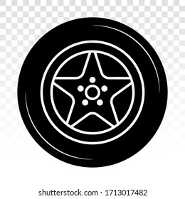 Car tire / vehicle or automobile tire alloy wheel with rim vector flat icon on a transparent background