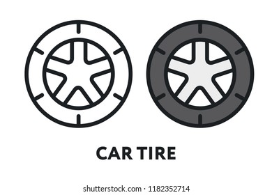 Car Tire Wheel Repair Service. Minimal Flat Line Outline Stroke Icon.
