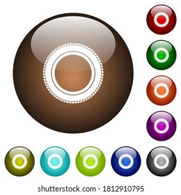 Car tire white icons on round glass buttons in multiple colors