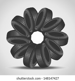 Car tires arranged in a circle
