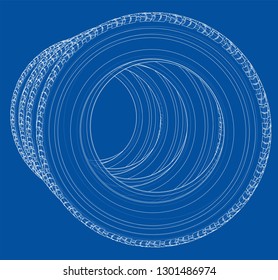 Car tires concept. Vector rendering of 3d. Wire-frame style. The layers of visible and invisible lines are separated