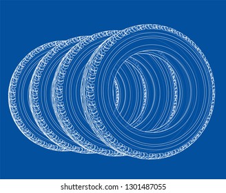Car tires concept. Vector rendering of 3d. Wire-frame style. The layers of visible and invisible lines are separated
