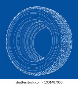 Car tires concept. Vector rendering of 3d. Wire-frame style. The layers of visible and invisible lines are separated